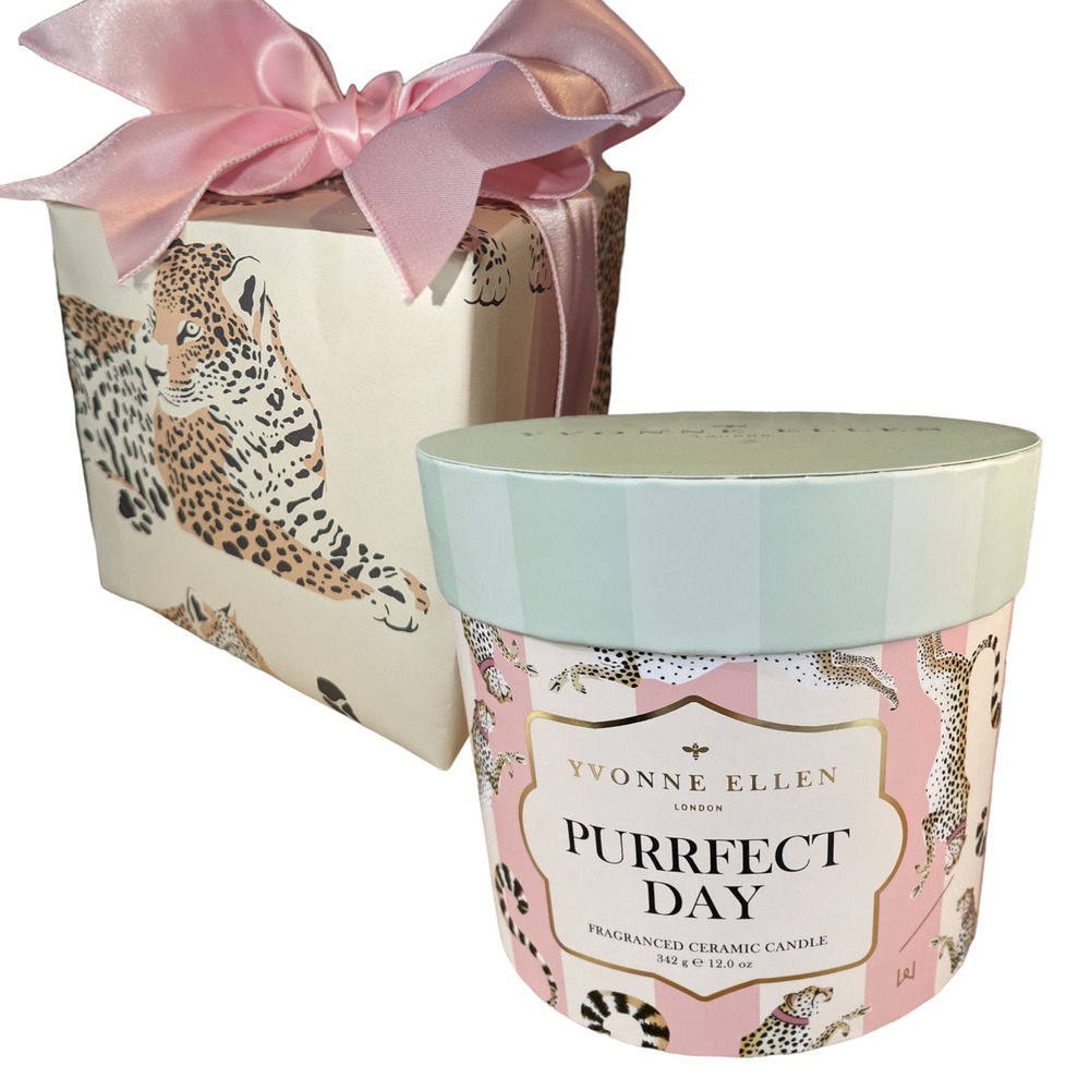 YVONNE ELLEN 9oz Boxed Purrfect Day Ceramic Multi Wick Candle - Gift Wrapped!